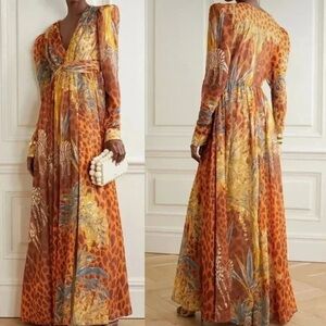 Patbo Orange Margot Plunge Animal Print Chiffon Maxi Dress Gown size 0